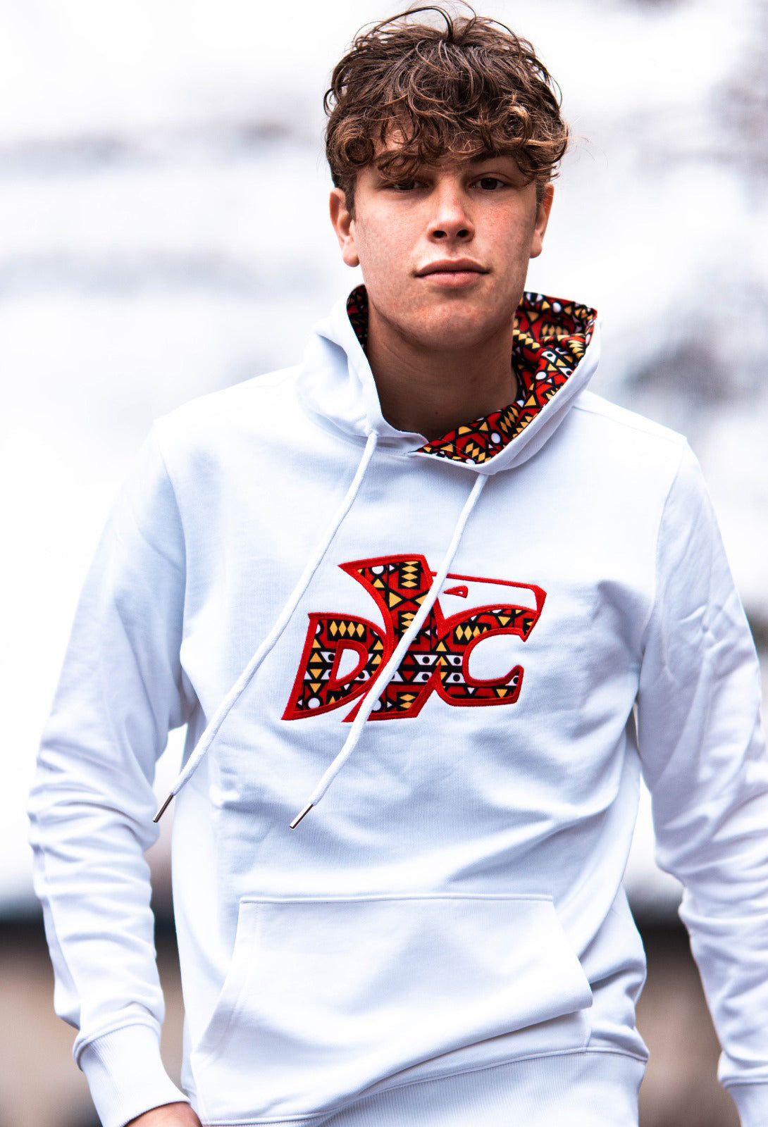 Hoodie wax motif white red